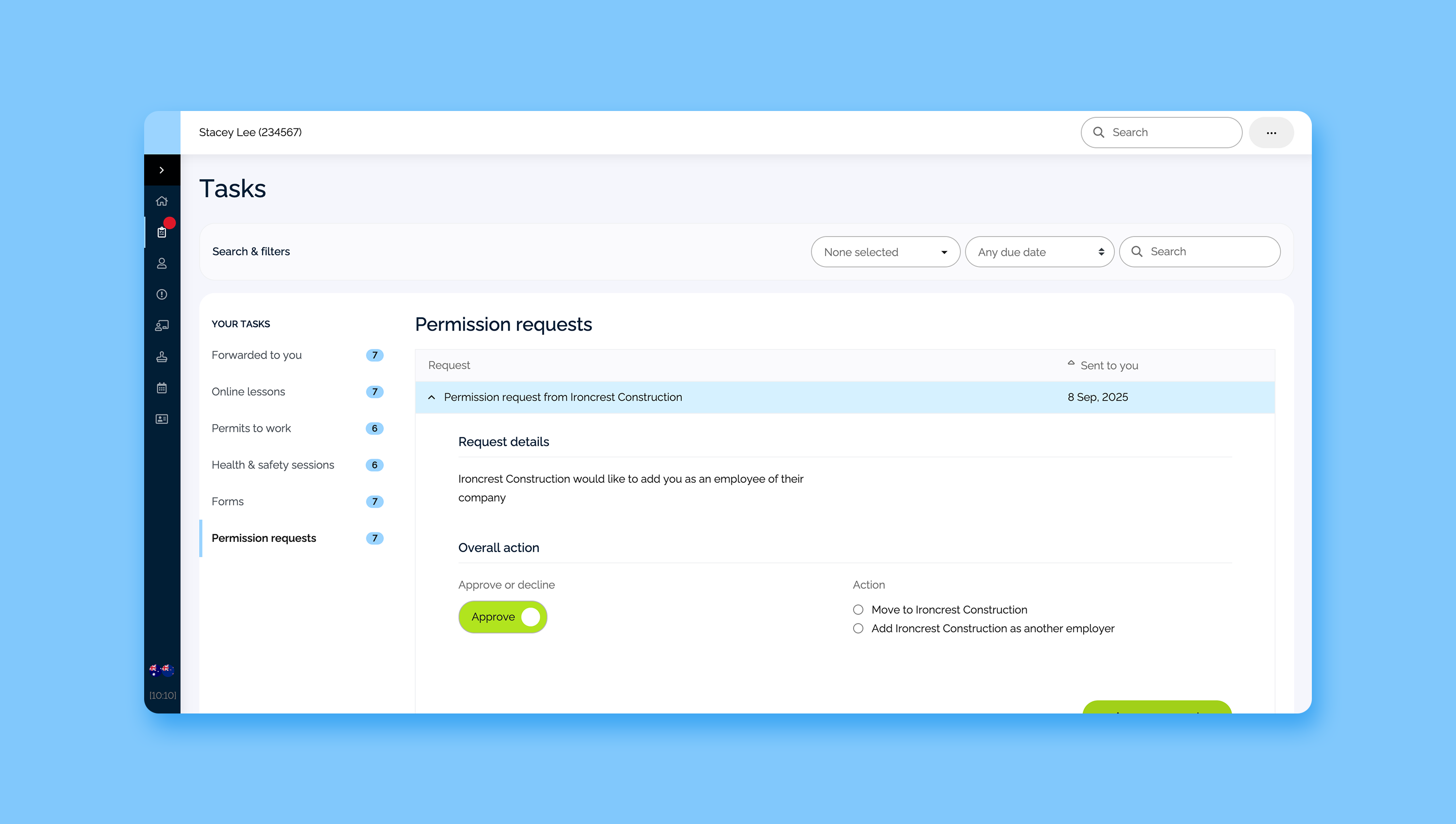 Employer change screenshot